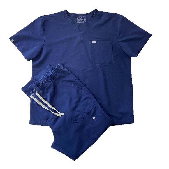 Figs Scrub Set Men 2XL SHORT Leon 3-pocket Top + Cairo Pants Short Navy Blue - Picture 1 of 13